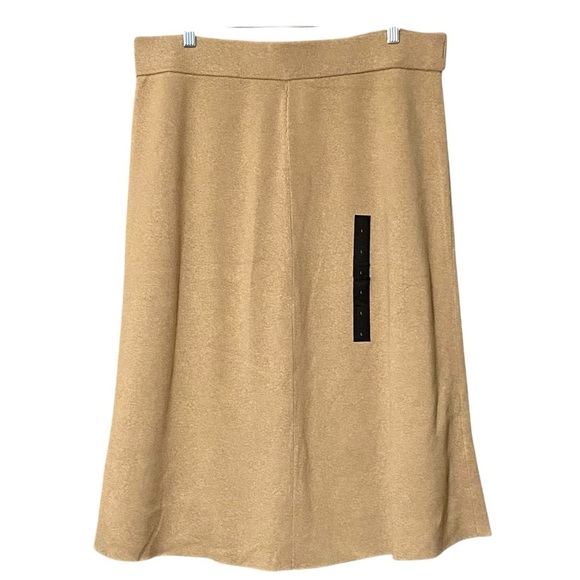 Banana Republic Sweater Skirt L Brown Sugar A-Line Midi Flounce Hem Academia NWT - Picture 1 of 8